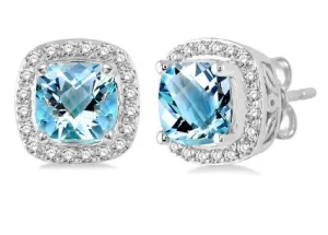 Women's Aquamarine and Diamond Stud Earrings