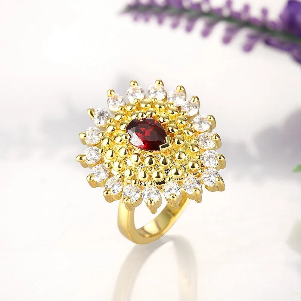 Yellow Chimes Red Cubic Zircon Zadau Style Gold Plated Ring for Women and Girls