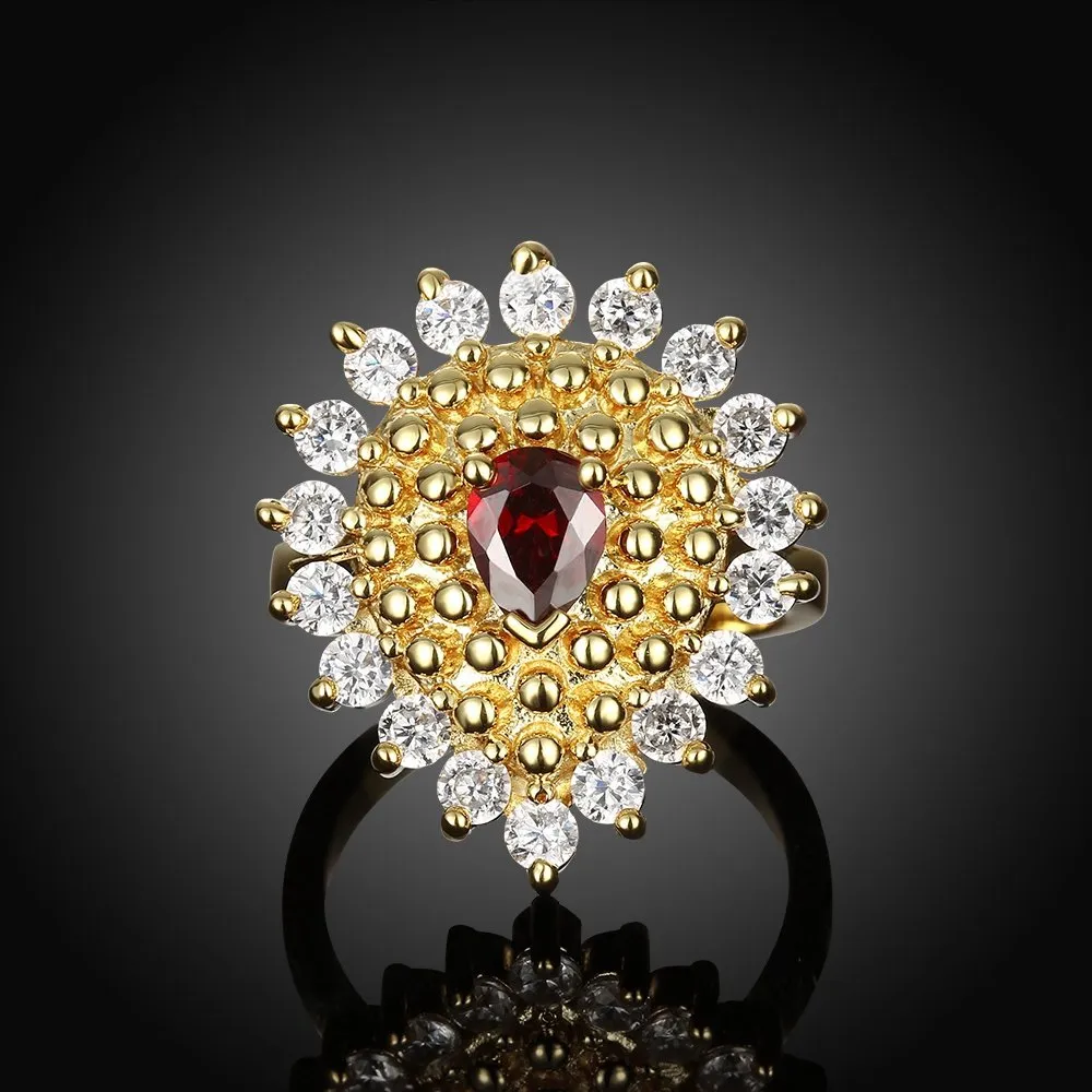 Yellow Chimes Red Cubic Zircon Zadau Style Gold Plated Ring for Women and Girls