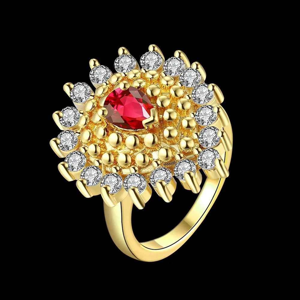 Yellow Chimes Red Cubic Zircon Zadau Style Gold Plated Ring for Women and Girls