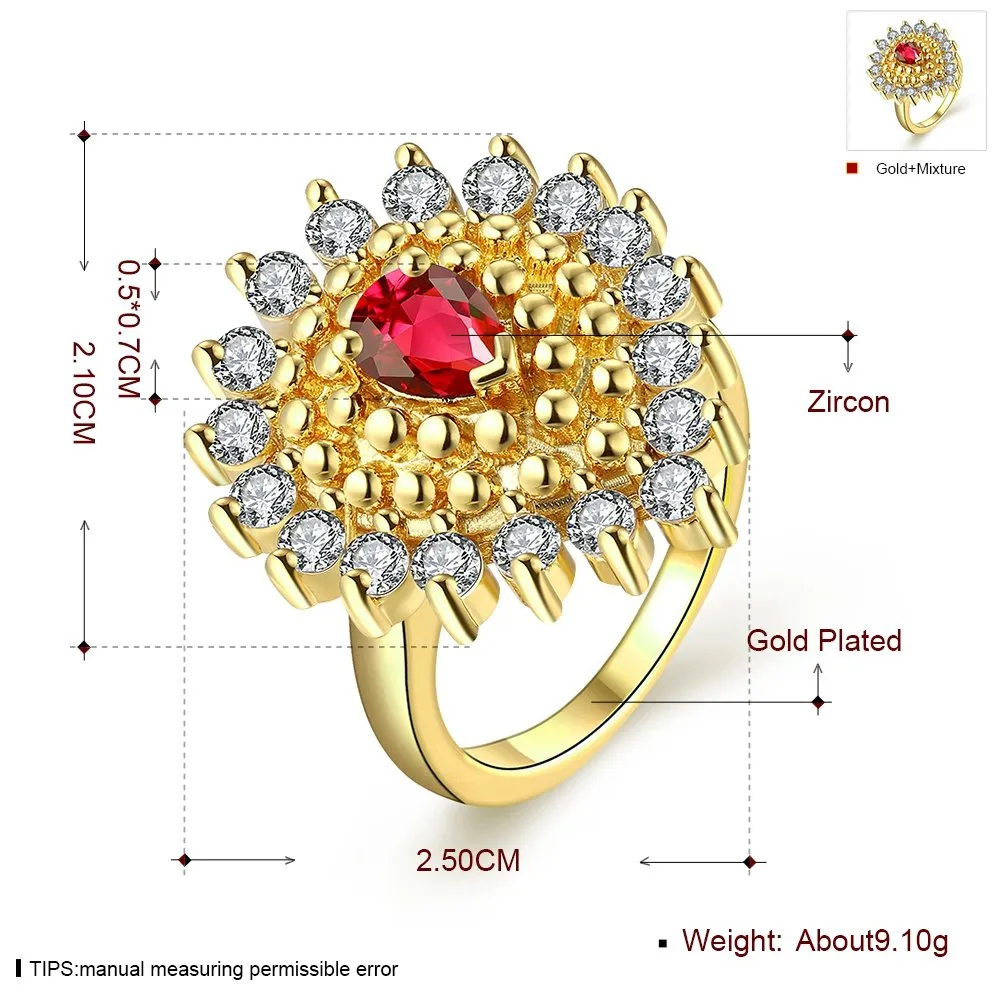 Yellow Chimes Red Cubic Zircon Zadau Style Gold Plated Ring for Women and Girls