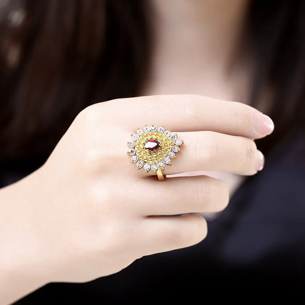 Yellow Chimes Red Cubic Zircon Zadau Style Gold Plated Ring for Women and Girls