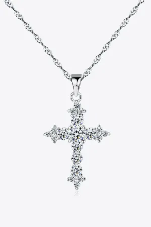 Zircon Cross Pendant 925 Sterling Silver Necklace