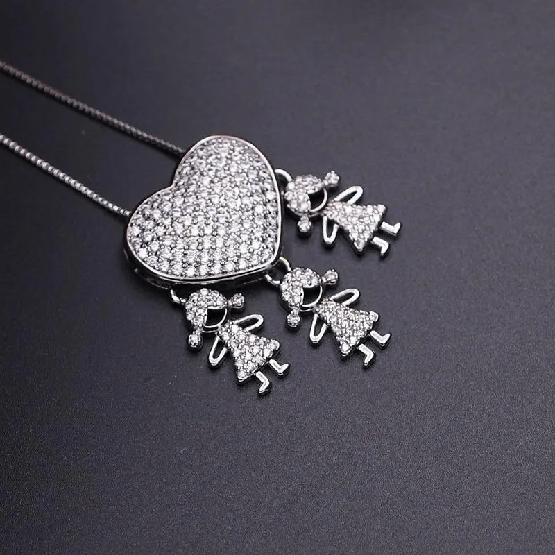 Zircon Heart with Boy and Girl Pendant Necklace