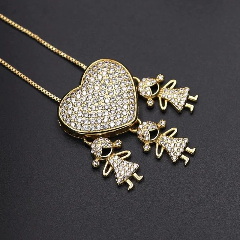 Zircon Heart with Boy and Girl Pendant Necklace