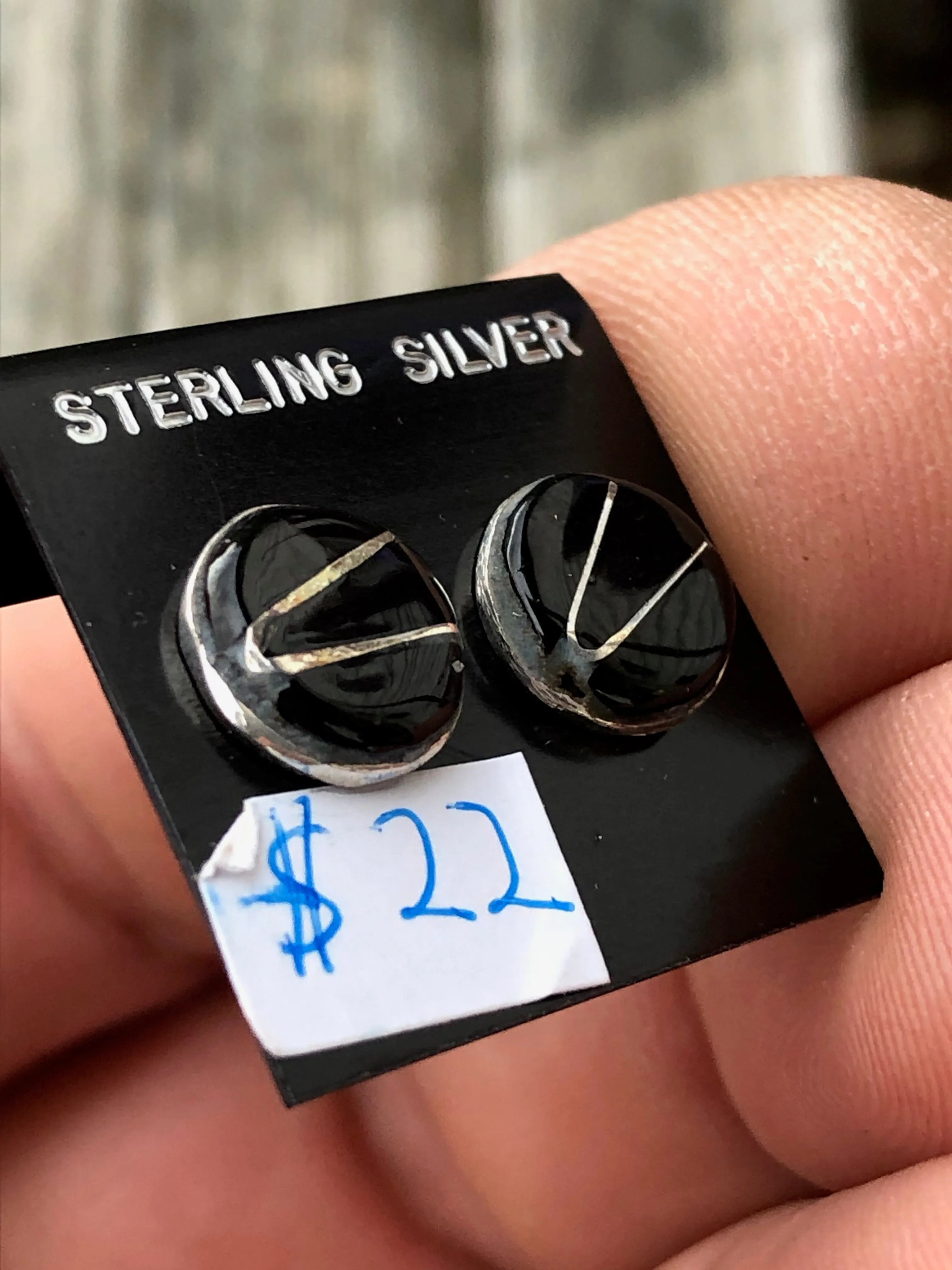 Zuni Onyx and sterling silver Studs