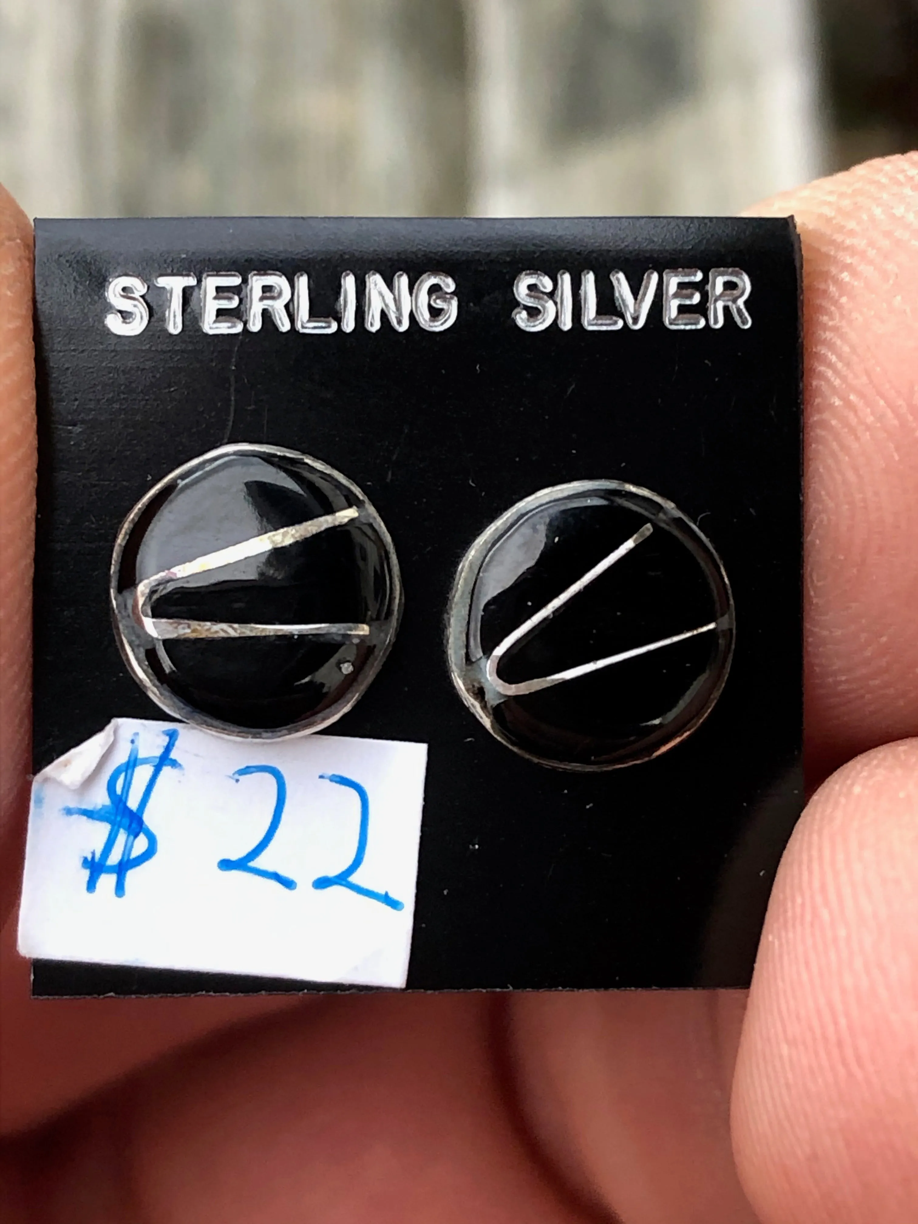 Zuni Onyx and sterling silver Studs