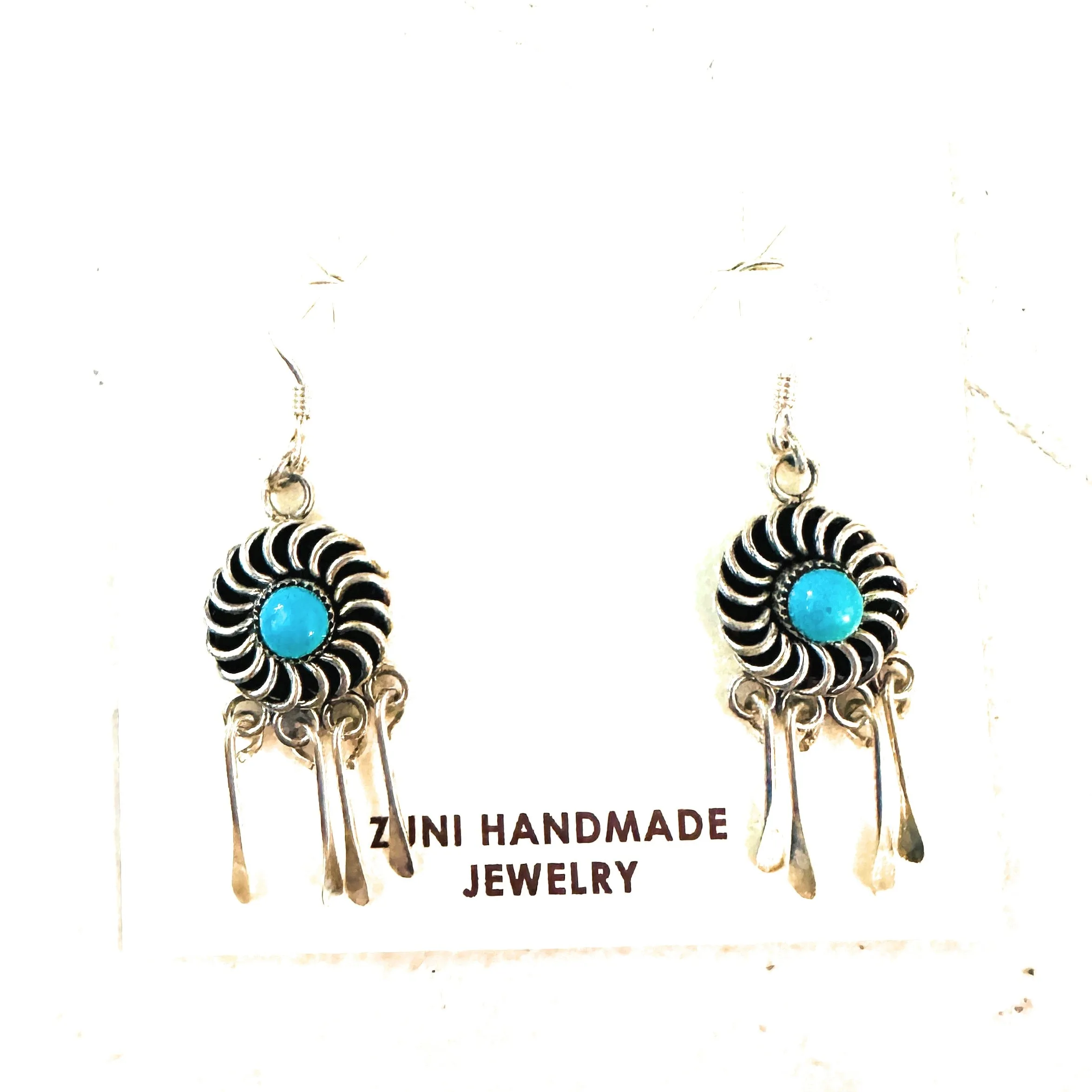 Zuni Turquoise & Sterling Silver Dangle Earrings Signed